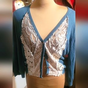 Buckle cardigan lace M L teal Sweater Womens y2k Cardigan Butyon Up